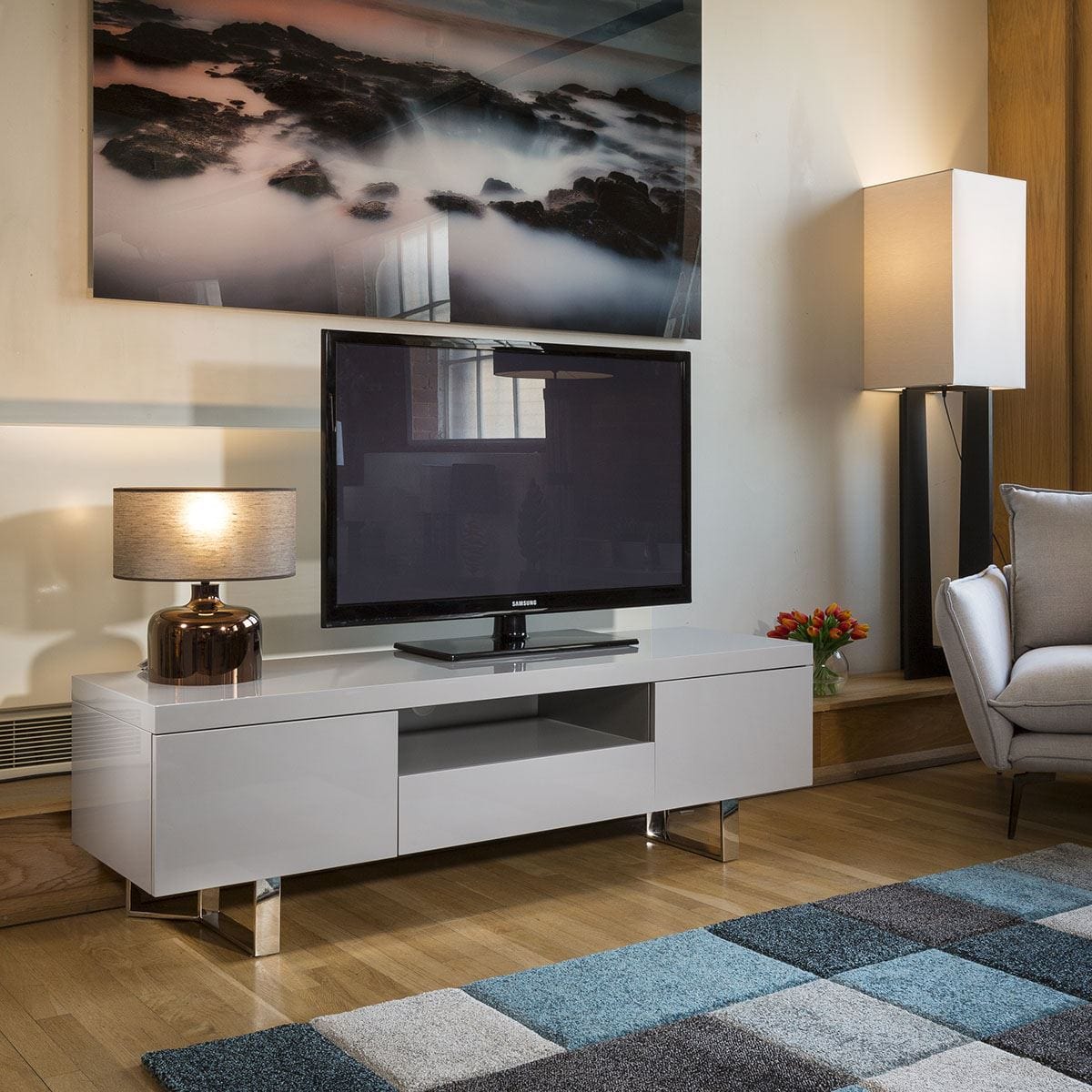 Quatropi Designer Darcy TV Stand / Cabinet Unit 1.6mtr Grey Gloss