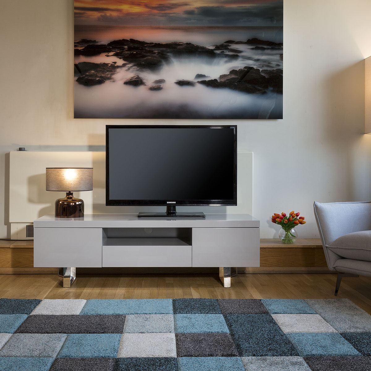 Quatropi Designer Darcy TV Stand / Cabinet Unit 1.6mtr Grey Gloss