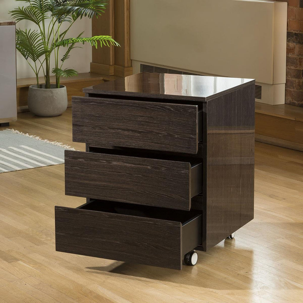 Quatropi Designer Linea Chest Of 3 Drawers Smoked Oak & Wheels