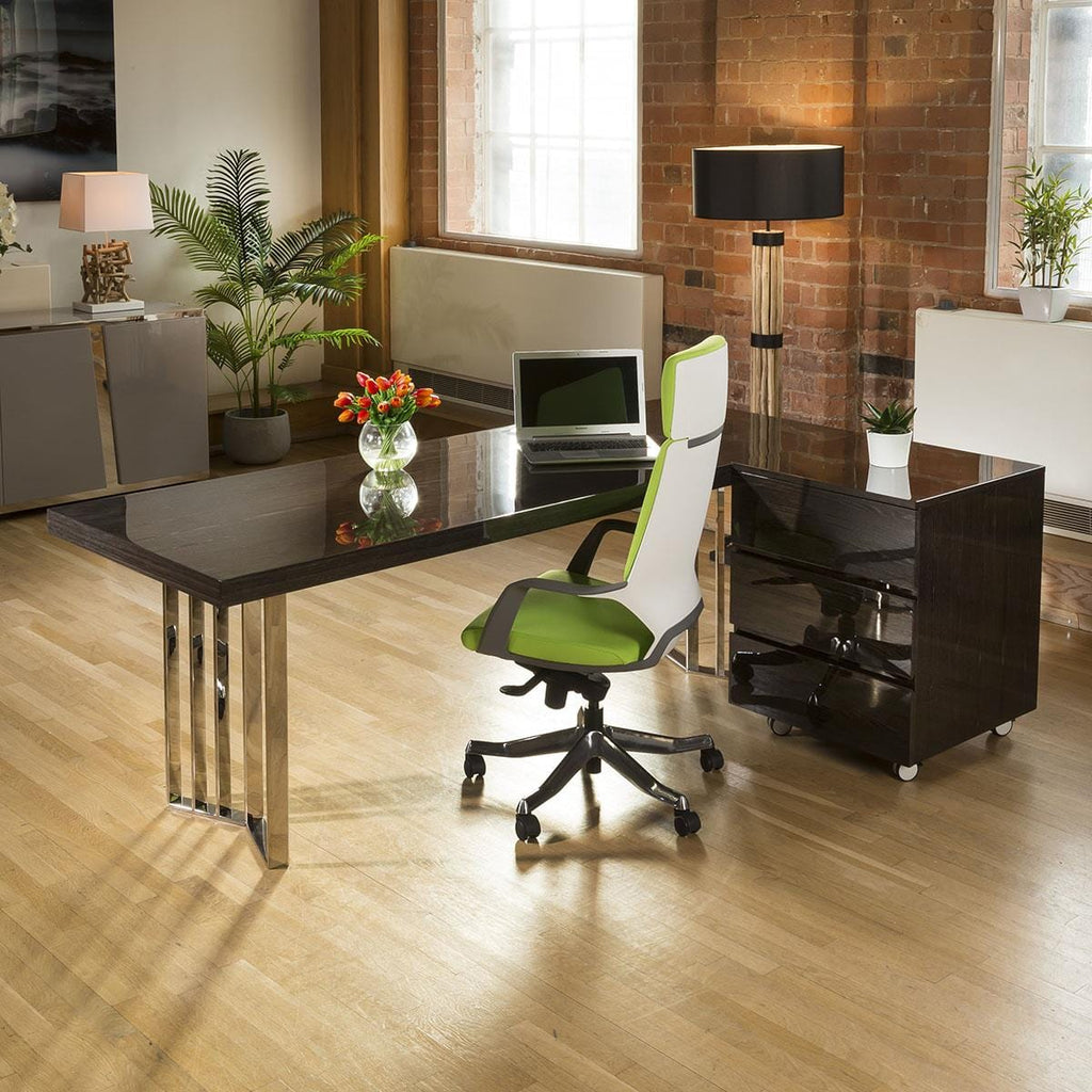 Quatropi Designer Linea Chest Of 3 Drawers Smoked Oak & Wheels