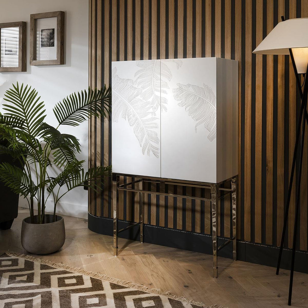 Quatropi Display Case 80cm Wide White - Handcarved Wood With Tropical Pattern