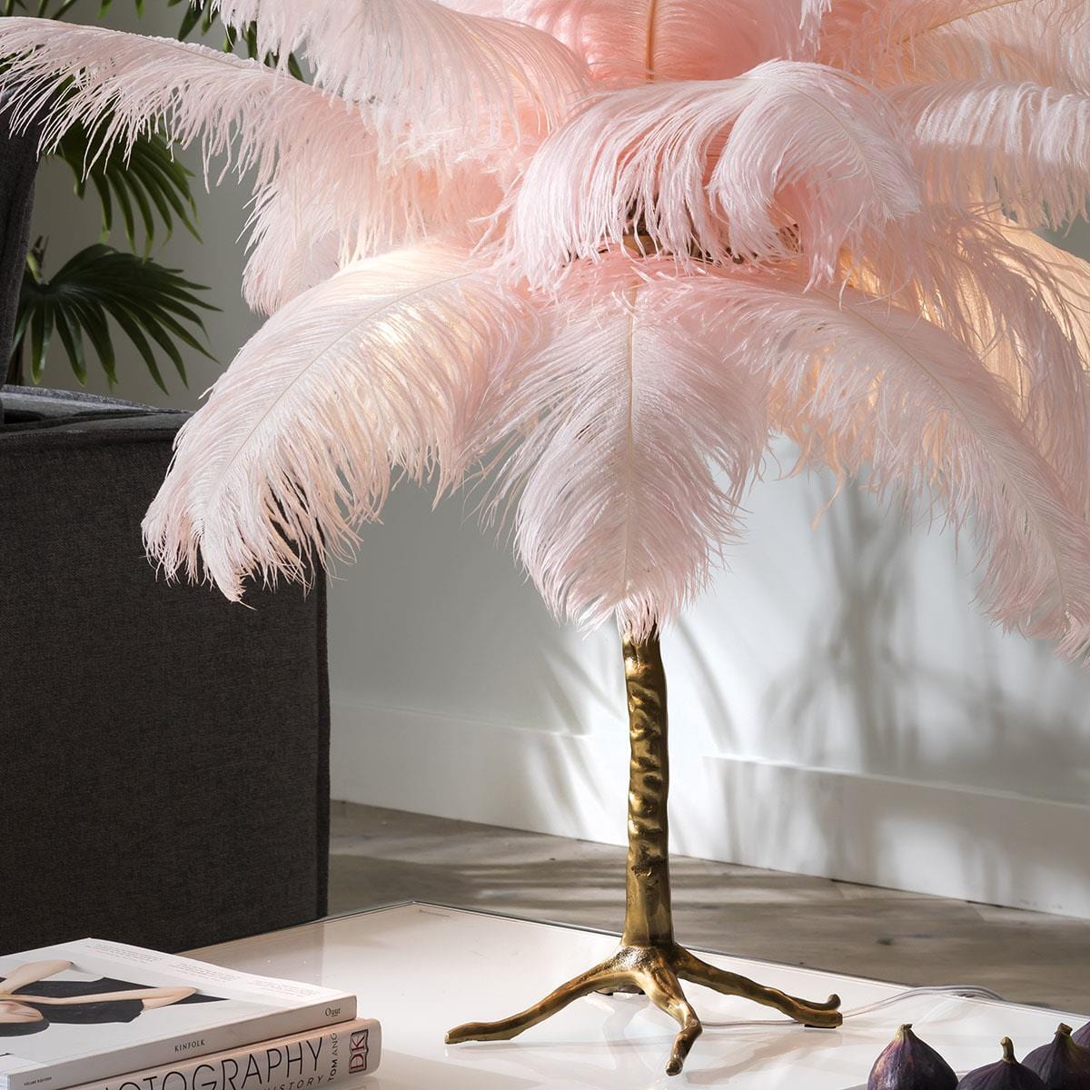Quatropi Feather Palm Tree Premium Table Lamp 45cm - Pink & Copper