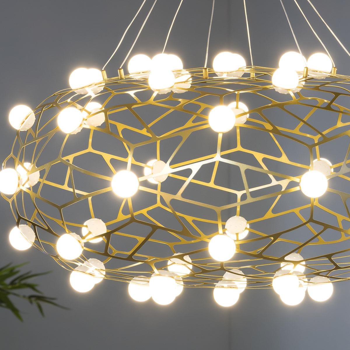 Quatropi Geometric Basket Chandelier Ceiling Light - Gold & White 60cm
