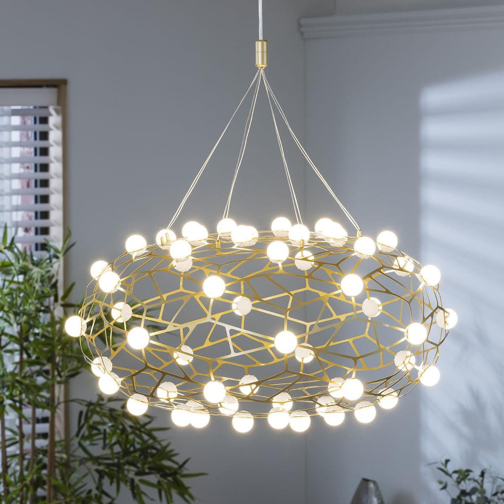 Quatropi Geometric Basket Chandelier Ceiling Light - Gold & White 60cm