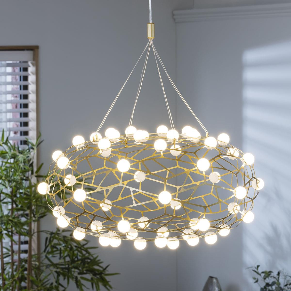 Quatropi Geometric Basket Chandelier Ceiling Light - Gold & White 60cm