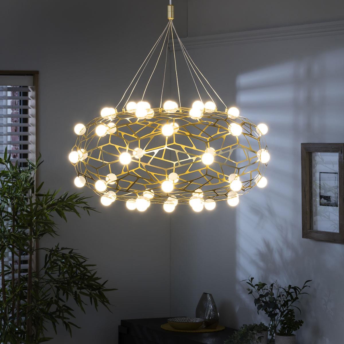 Quatropi Geometric Basket Chandelier Ceiling Light - Gold & White 60cm