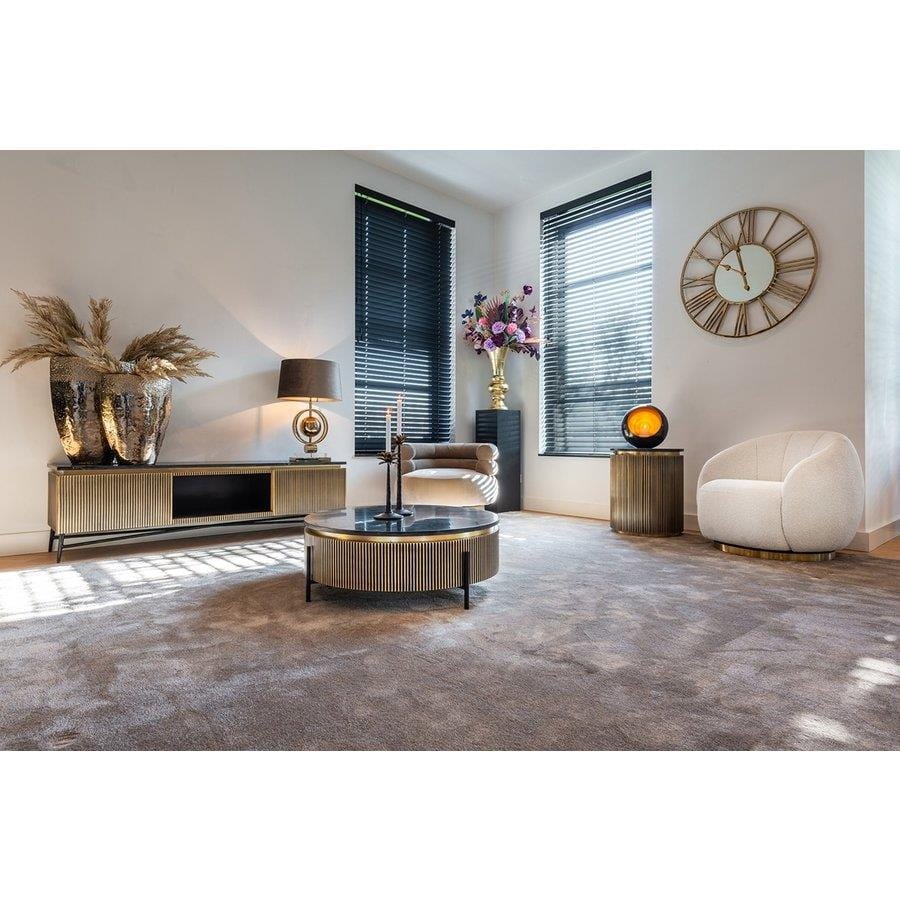 Quatropi Gold Metal Drum Coffee Table - 90cm Round Premium Black Marble Top - Ironville