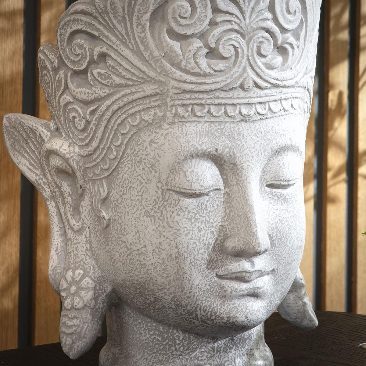 Quatropi Handcrafted Thai Lady Budha Face Natural Grey Wash 50cm Tall