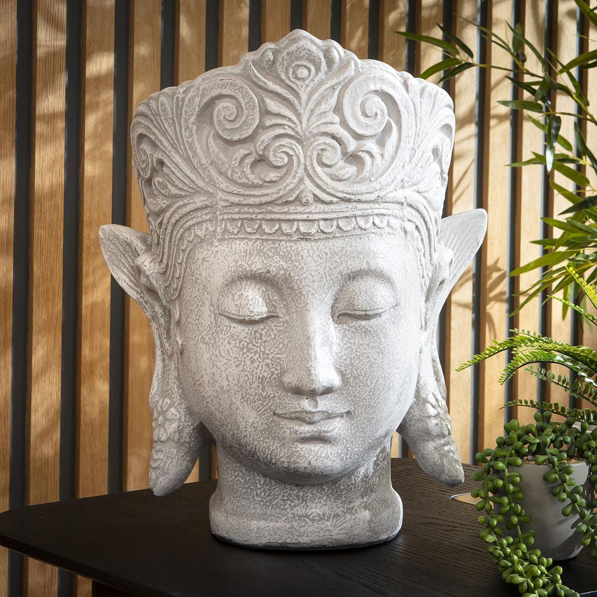 Quatropi Handcrafted Thai Lady Budha Face Natural Grey Wash 50cm Tall