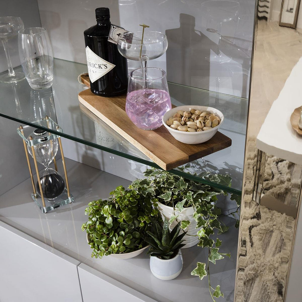 Quatropi Large Display Case Grey Gloss - Glass Shelving & Polished Metal Frame