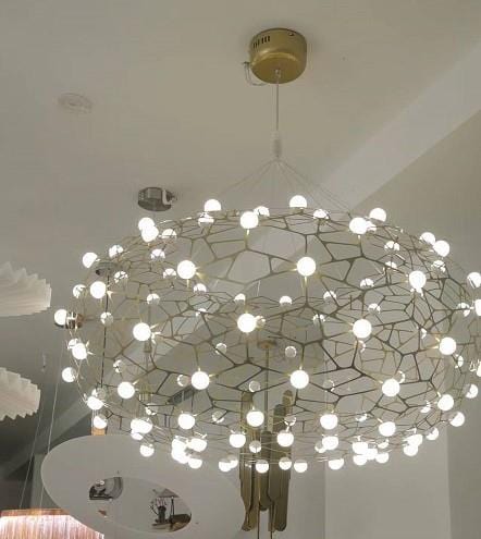 Quatropi Large Geometric Basket Chandelier Ceiling Light - Gold & White 100cm
