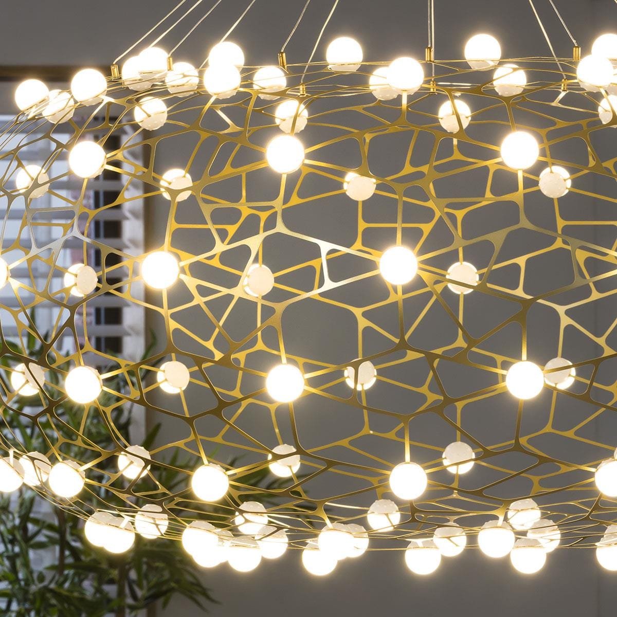 Quatropi Large Geometric Basket Chandelier Ceiling Light - Gold & White 100cm