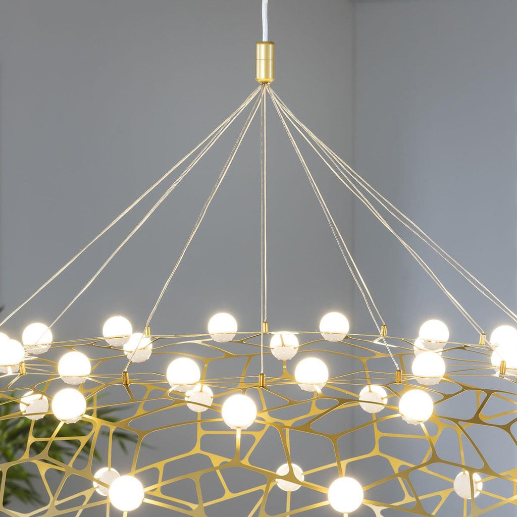 Quatropi Large Geometric Basket Chandelier Ceiling Light - Gold & White 100cm