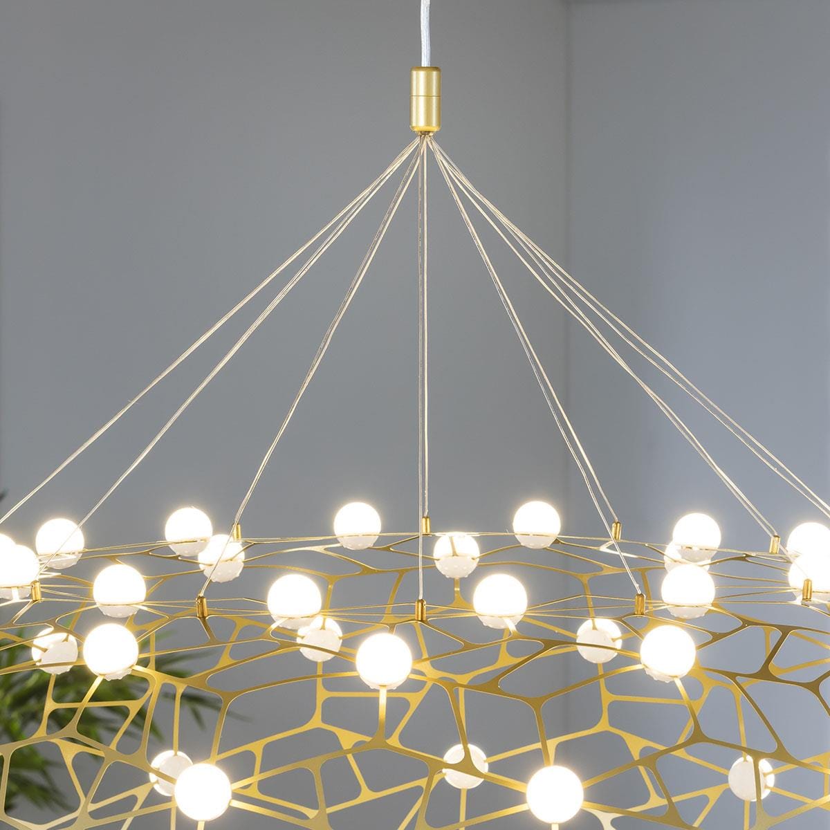 Quatropi Large Geometric Basket Chandelier Ceiling Light - Gold & White 100cm