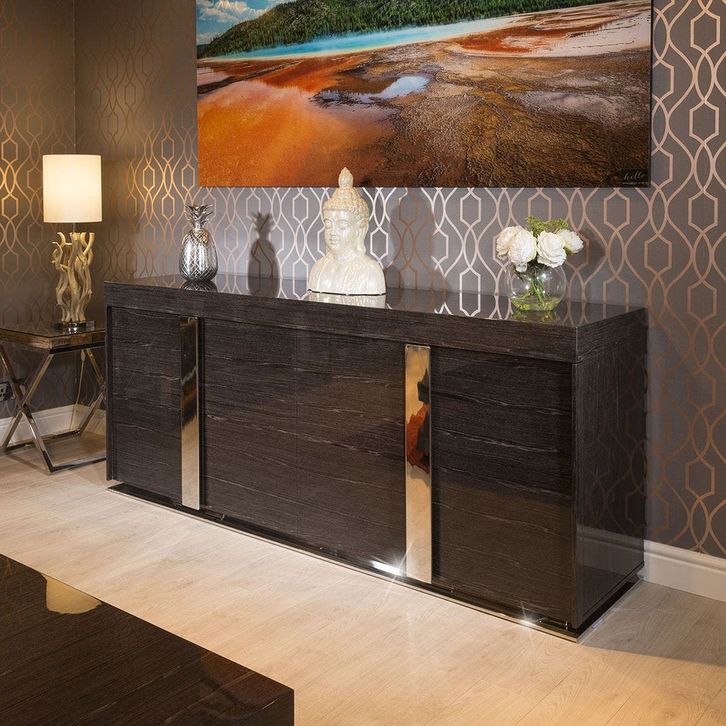 Quatropi Large Modern Lacquered Black Grain Sideboard Cabinet 2.0m 912