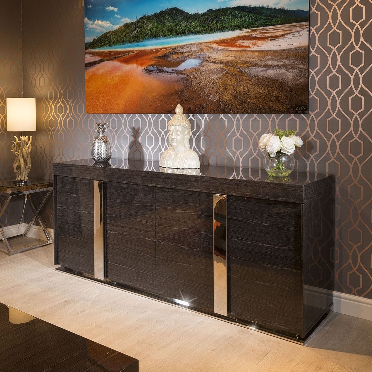 Quatropi Large Modern Lacquered Black Grain Sideboard Cabinet 2.0m 912