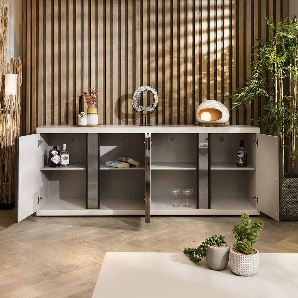 Quatropi Large Modern Sideboard Matte Chalk 200cm - 4 Door Cabinet 200cm