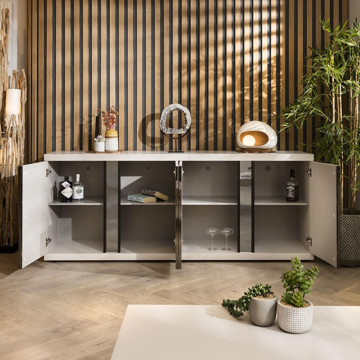 Quatropi Large Modern Sideboard Matte Chalk 200cm - 4 Door Cabinet 200cm