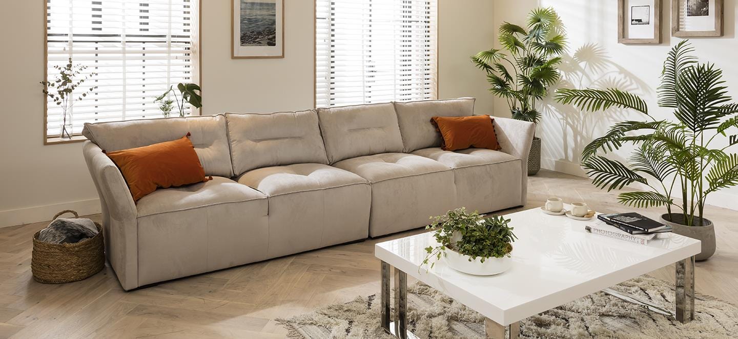 Quatropi 6 Seater Mink Sofa - Straight, Salsa 420x97cm In Stock