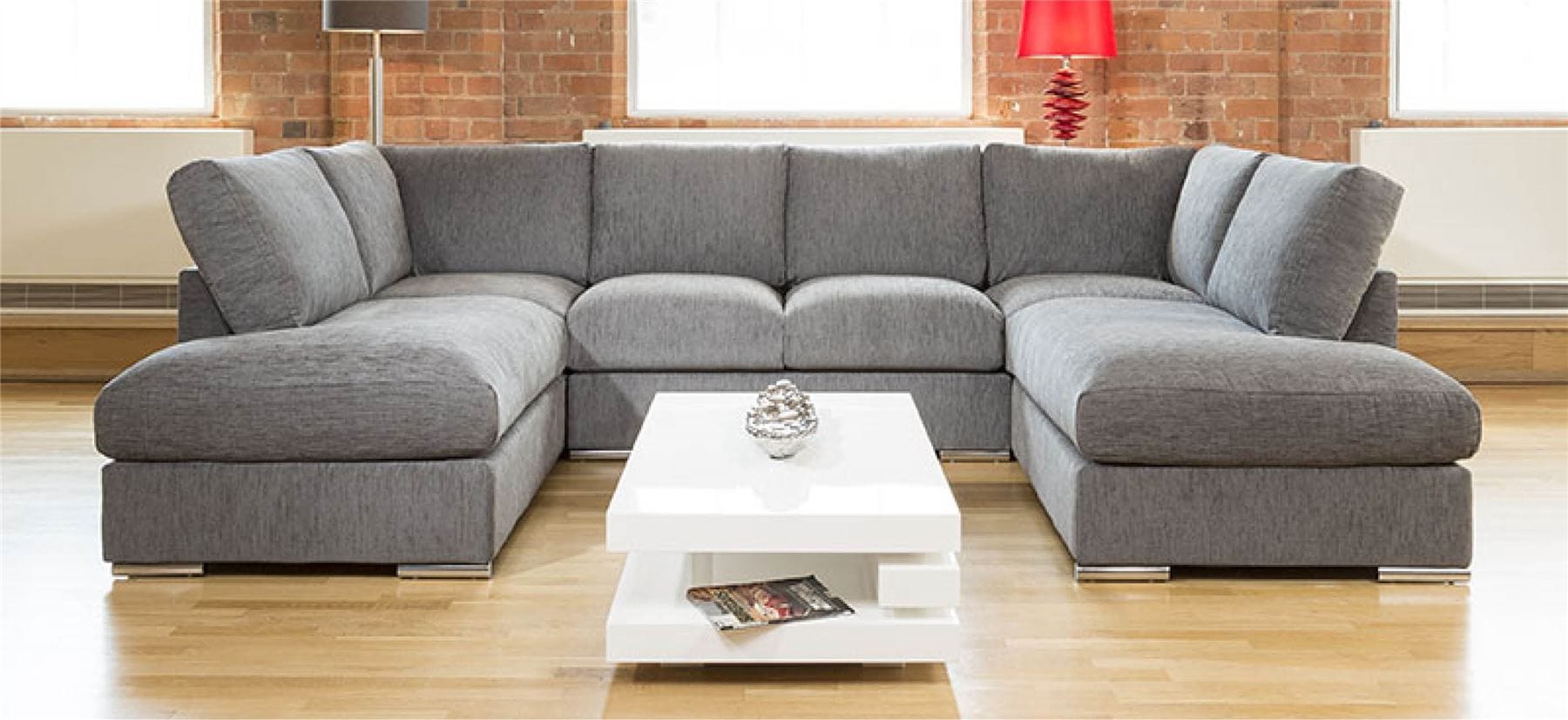 Quatropi Large Sofa Set Settee Corner Group U Shape Grey 3.3 x 2.1m