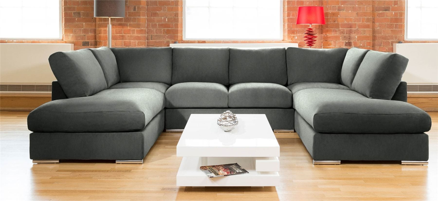 Quatropi Large Sofa Set Settee Corner Group U Shape Grey 3.3 x 2.1m