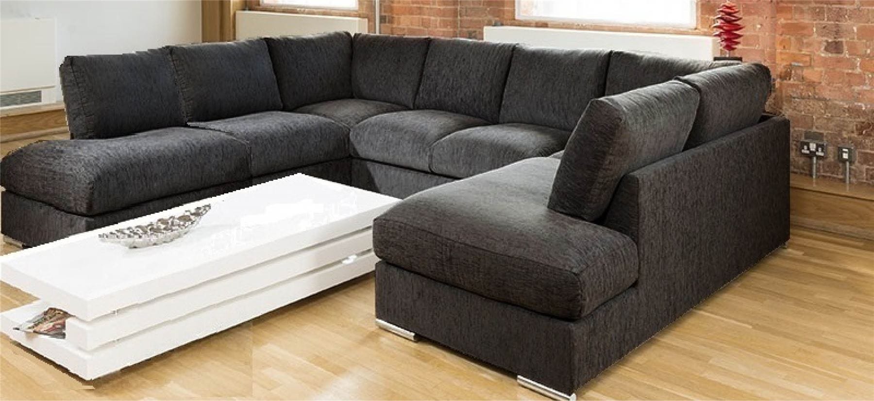 Quatropi Large Sofa Set Settee Corner Group U Shape Grey 3.3 x 2.9m