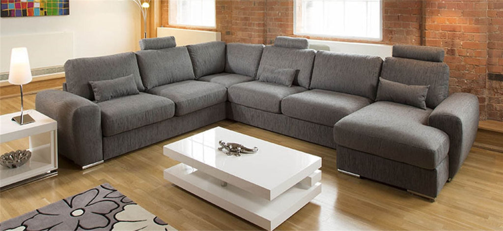 Quatropi Luxury L Shape Corner Sofa Chaise Headrests Grande 16RH New