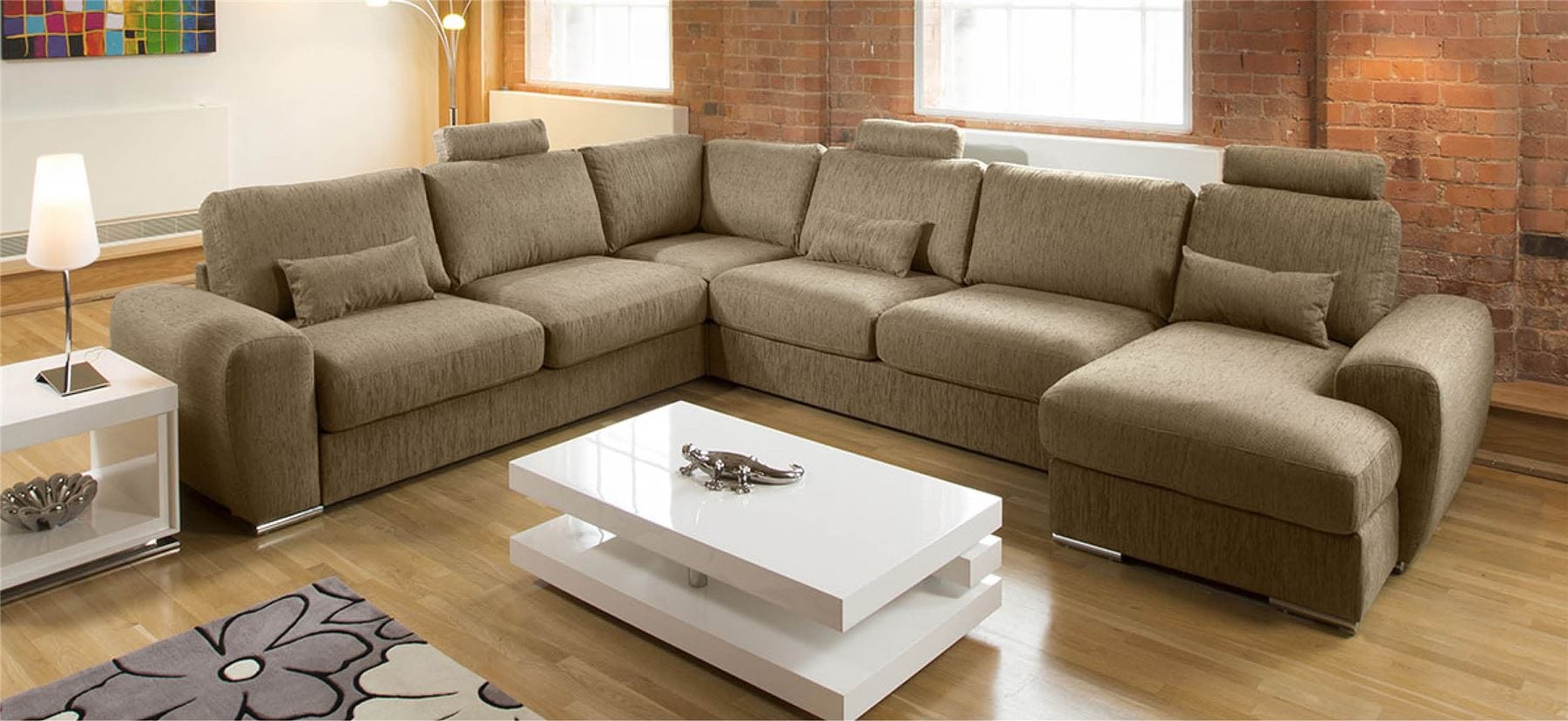 Quatropi Luxury L Shape Corner Sofa Chaise Headrests Grande 16RH New