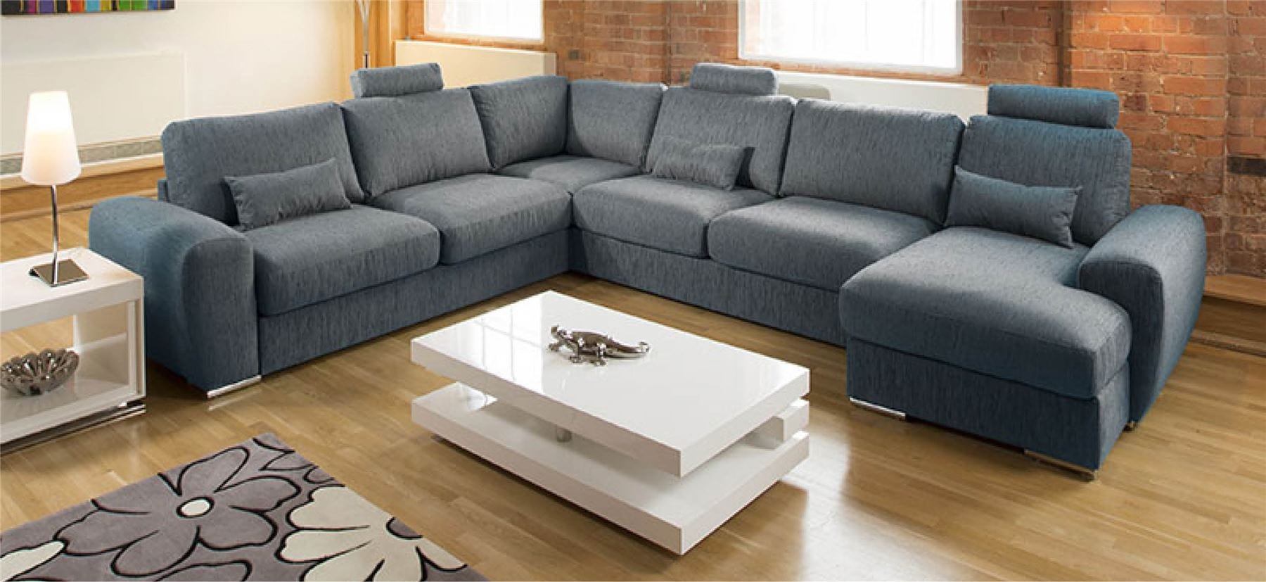 Quatropi Luxury L Shape Corner Sofa Chaise Headrests Grande 16RH New