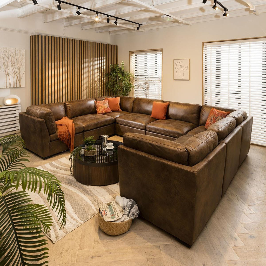 Mikey 8 Seater U-Shape Sofa Brown 380x285cm 11