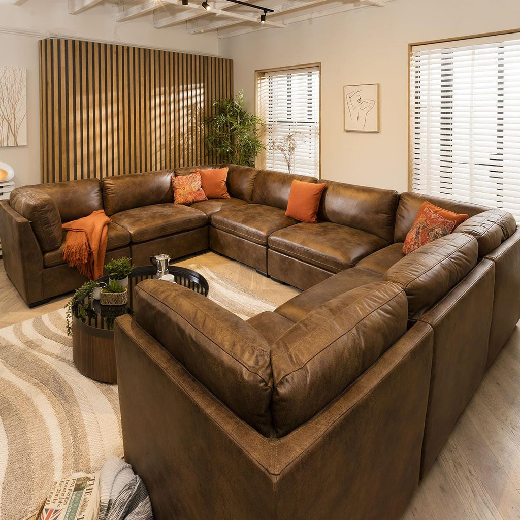 Mikey 8 Seater U-Shape Sofa Brown 380x285cm 11