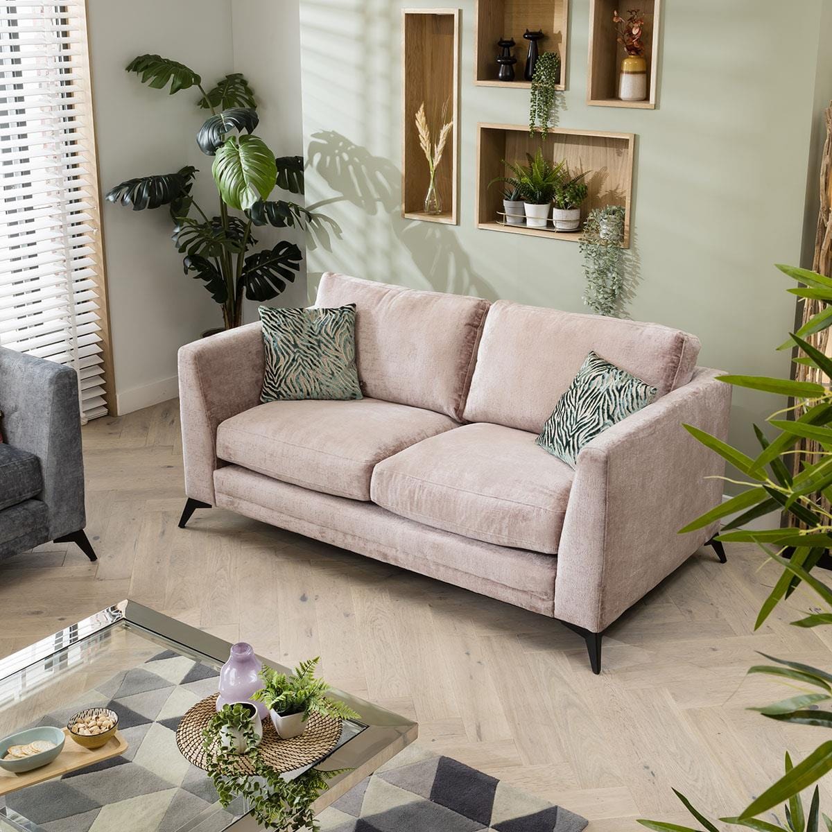 Quatropi Modern 2 Seat Sofa - Premium Fabric - Riviera Blush Pink - 185cm