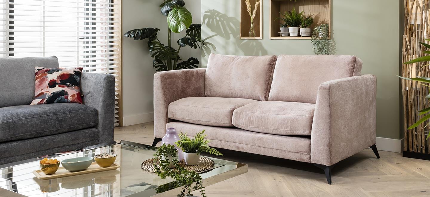 Quatropi Modern 2 Seat Sofa - Premium Fabric - Riviera Blush Pink - 185cm