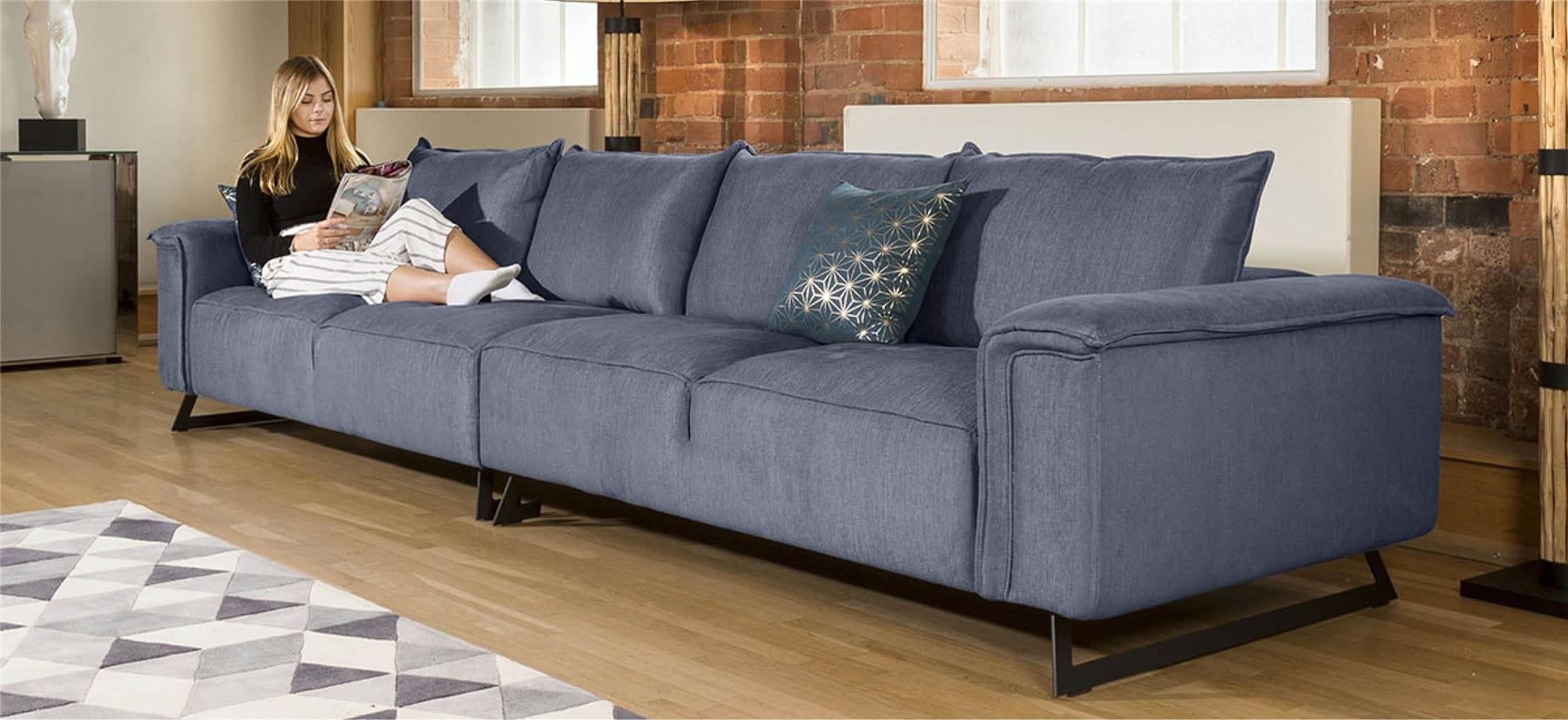 Effie Super Wide Sectional Elegant 4 Seater Sofa Many Fabrics 3.85mtr