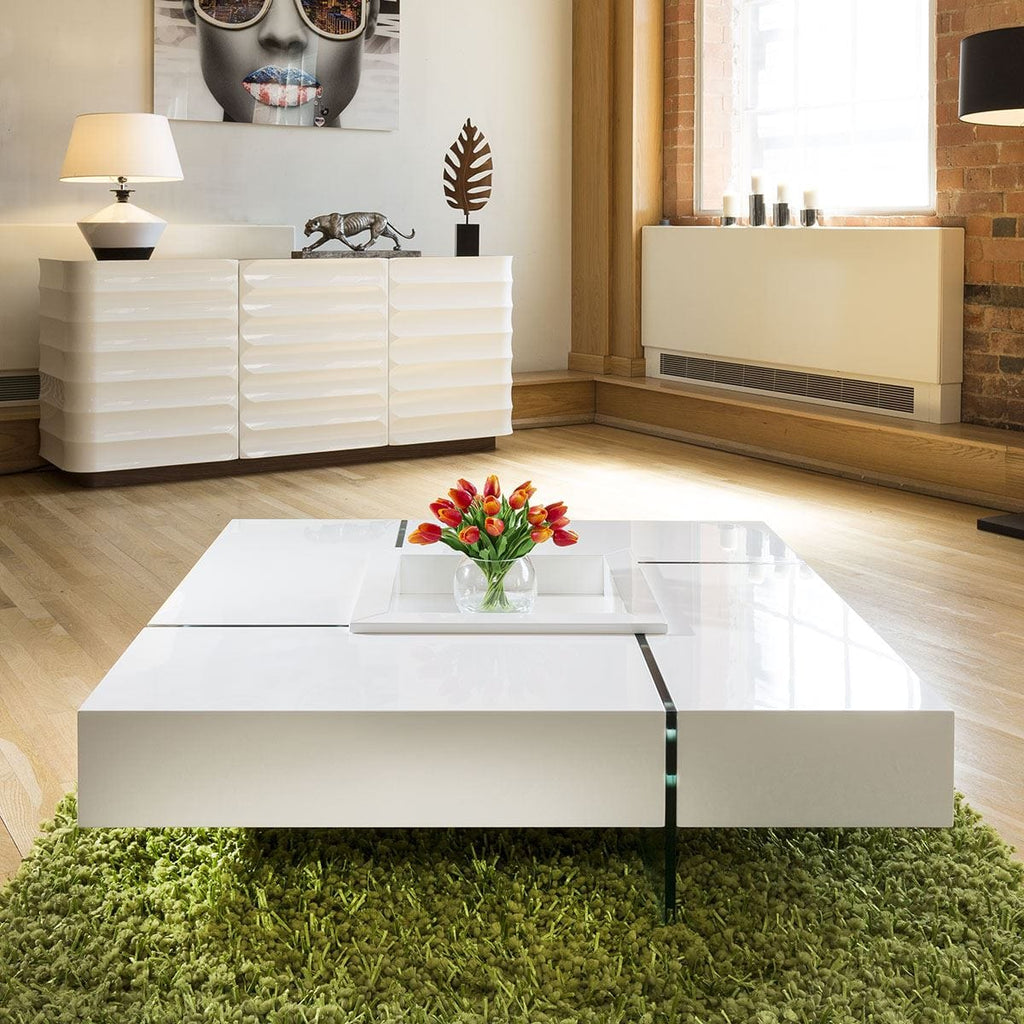 Quatropi Modern Large White Gloss Coffee Table 1194mm Square 30cm High