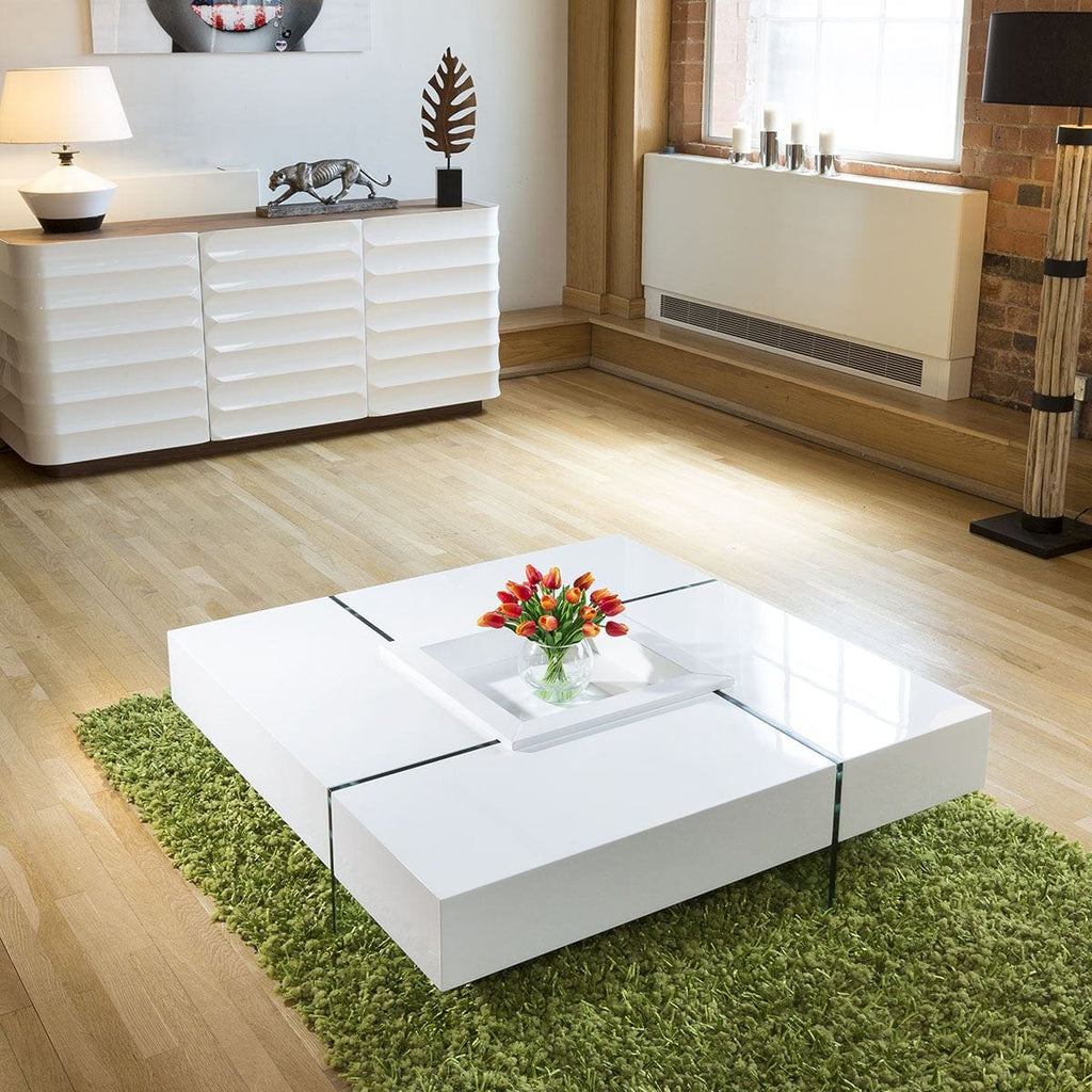 Quatropi Modern Large White Gloss Coffee Table 1194mm Square 30cm High