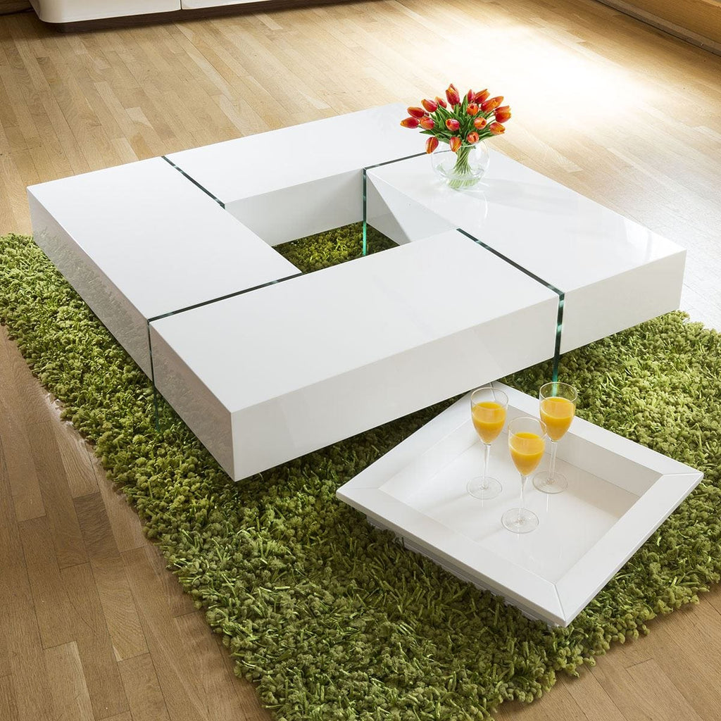 Quatropi Modern Large White Gloss Coffee Table 1194mm Square 30cm High