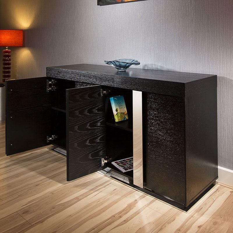 Quatropi Modern Sideboard / Cabinet / Buffet in Black Oak / Stainless