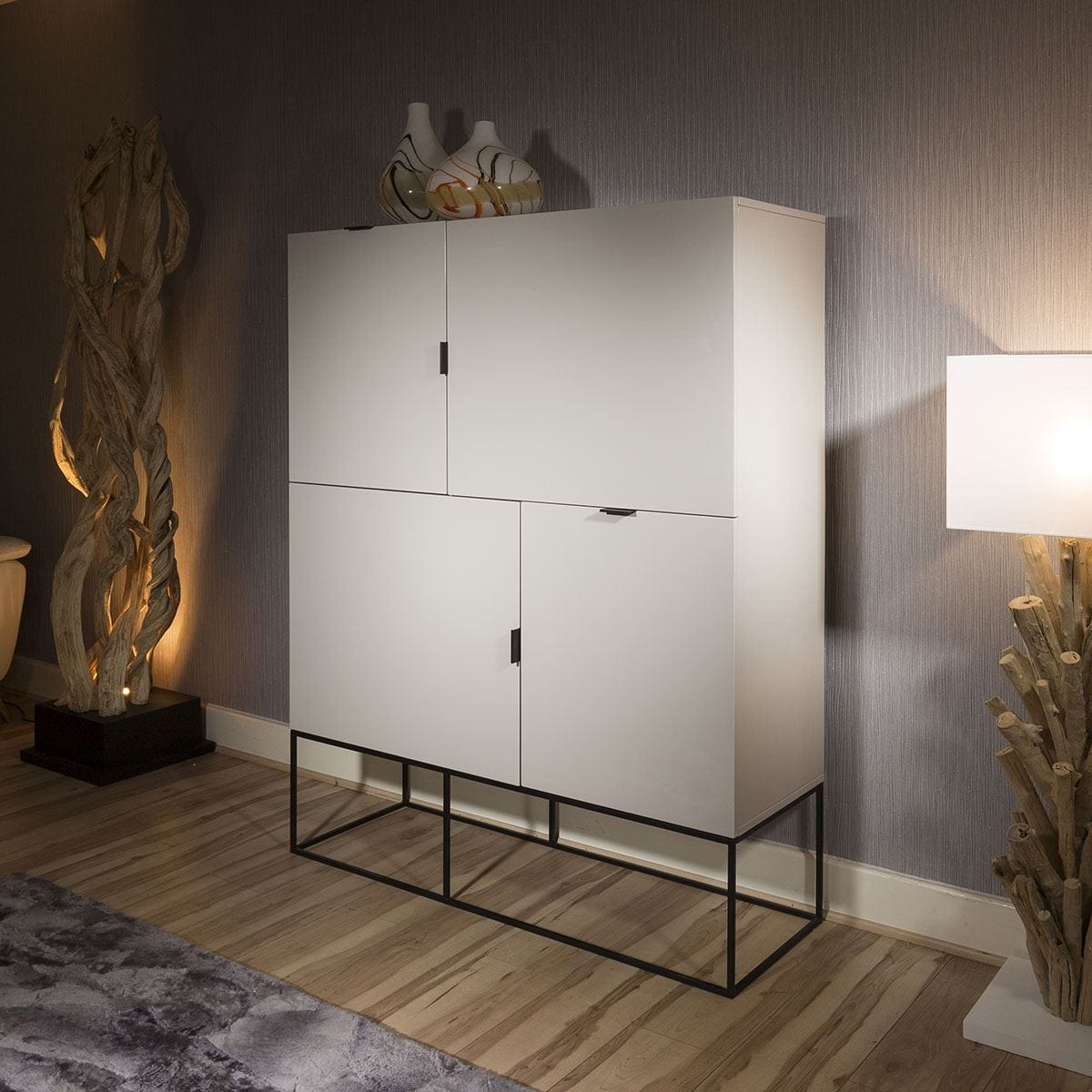 Quatropi Modern Tall Cabinet / Sideboard in light Grey Gloss New 1411