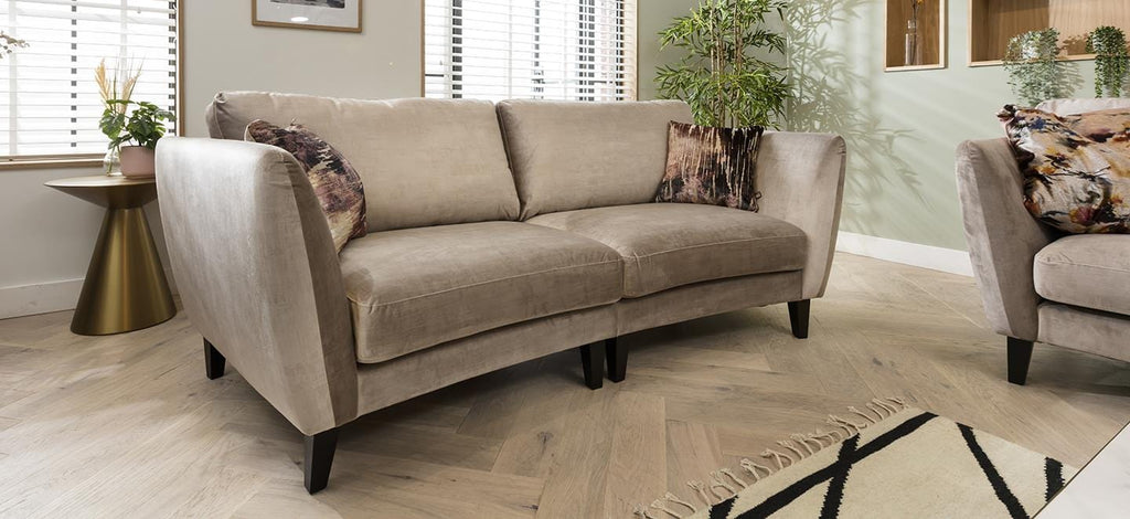 Modern 3 Seater Sofa - Large Curved Fabric Sofa - Ombra Mink - 228cm