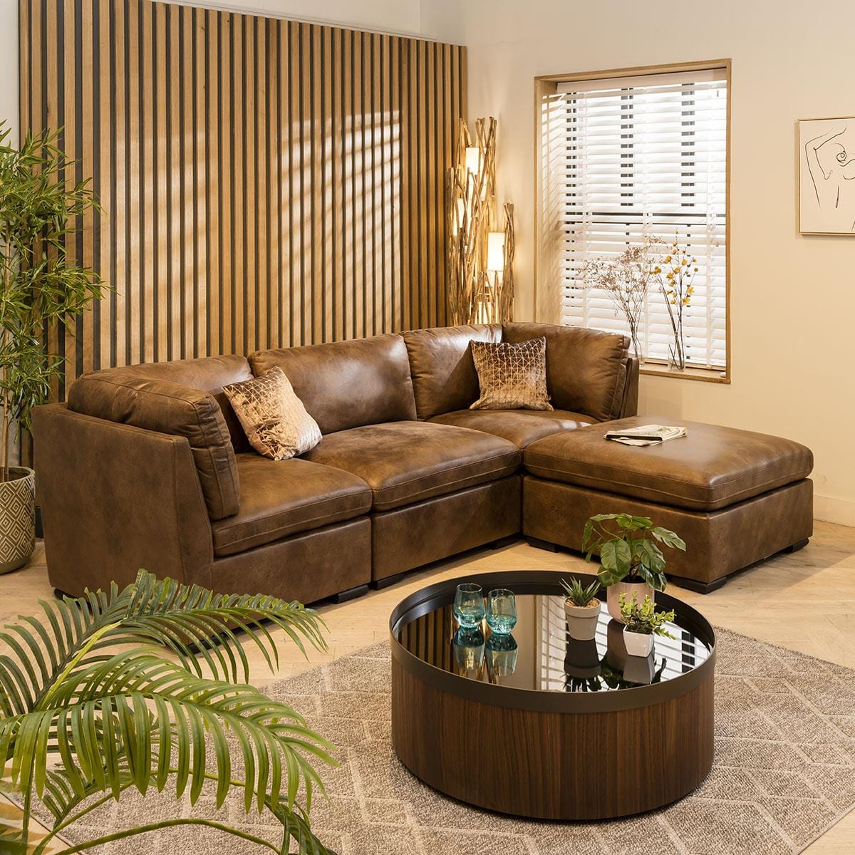 Mikey 3 Seater Modular Sofa Brown 285x190cm 2R