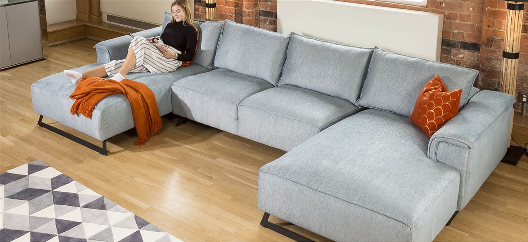 Effie Super Wide Stylish Sofa with 2 x 1.9m deep chaise lounges 3.8mt