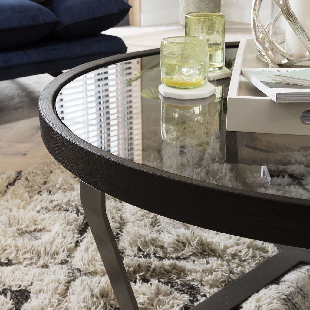 Quatropi Round Coffee Table Ø 100cm Smoked Glass - Grey Metal Tri-Frame Base