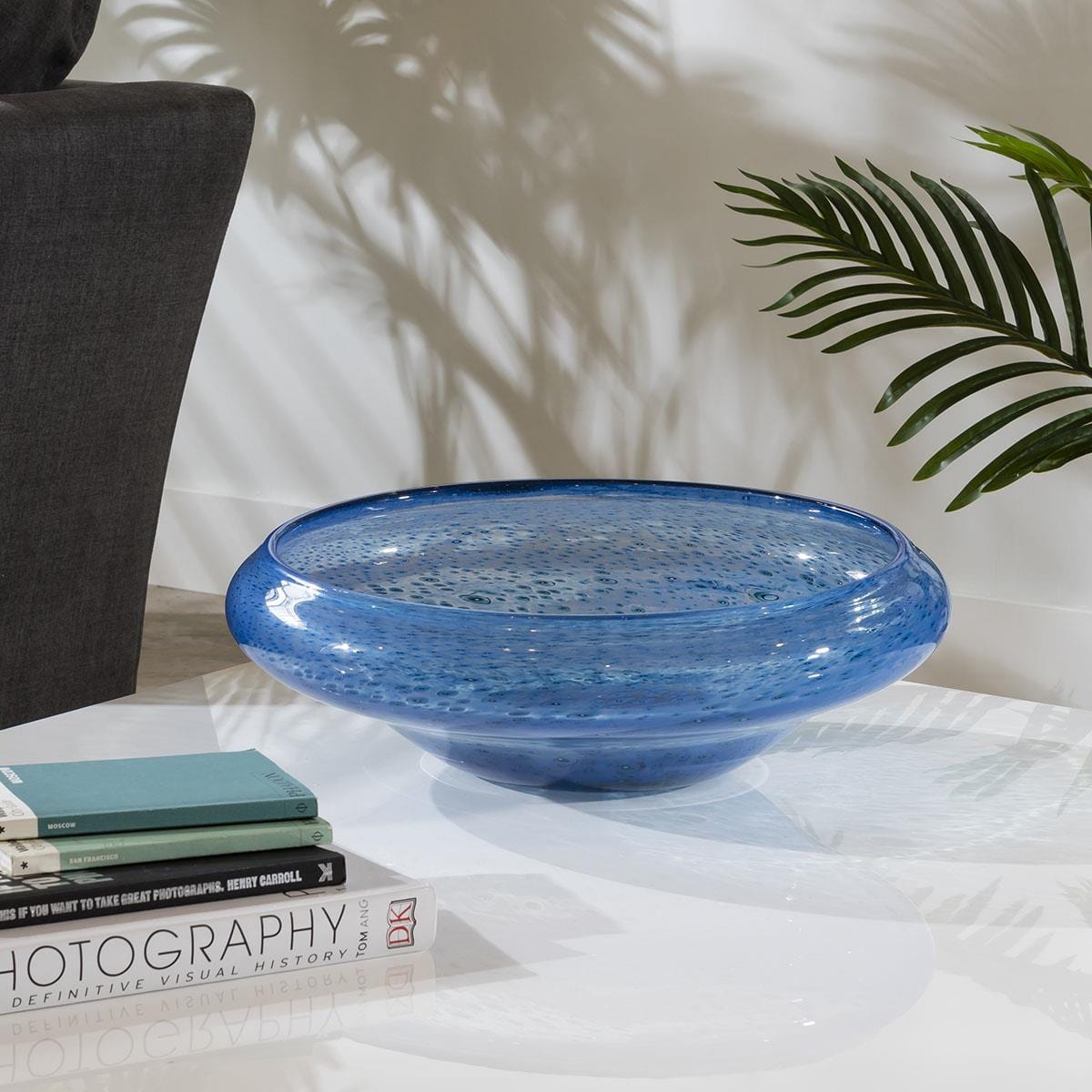 Quatropi Round Glass Bowl Blue Ø 38cm - Textured Finish