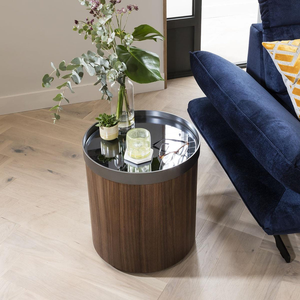 Quatropi Round Side Table Ø 45cm Brown Walnut - Premium Metal Ring Accent