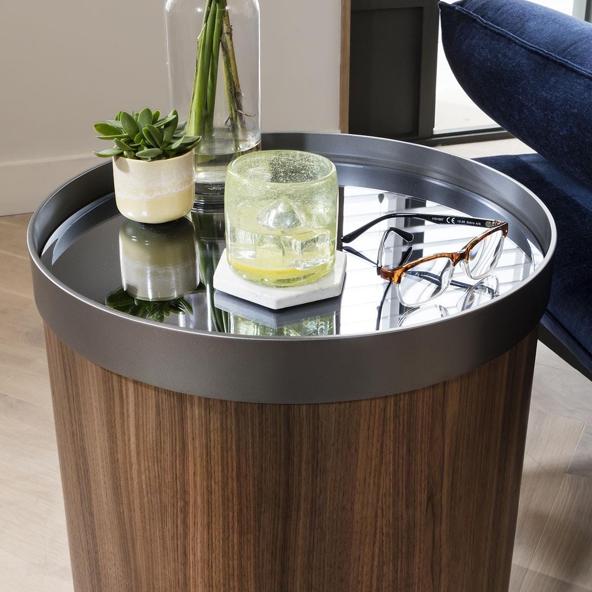 Quatropi Round Side Table Ø 45cm Brown Walnut - Premium Metal Ring Accent