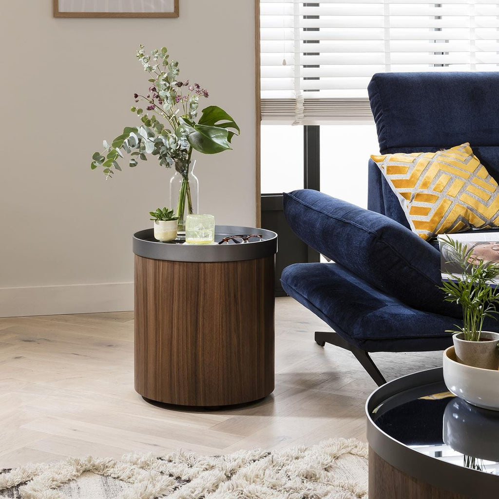 Quatropi Round Side Table Ø 45cm Brown Walnut - Premium Metal Ring Accent