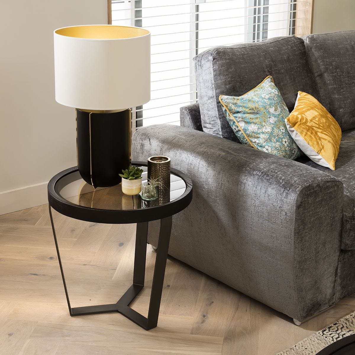 Quatropi Round Side Table Ø 55cm Smoked Glass - Black Frame