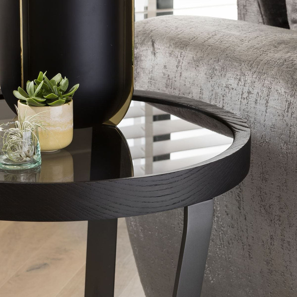 Quatropi Round Side Table Ø 55cm Smoked Glass - Black Frame