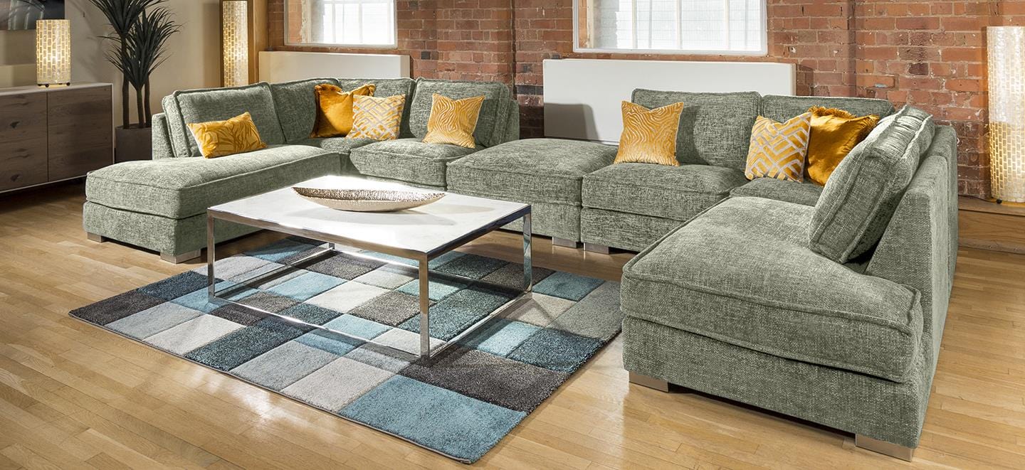 Quatropi's Lexci Luxury Soft Cinema U Shape Sofa Many Colours & Fabric